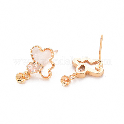 Серьги из латуни с микропейвом и прозрачным фианитом KK-T062-220G-NF-1