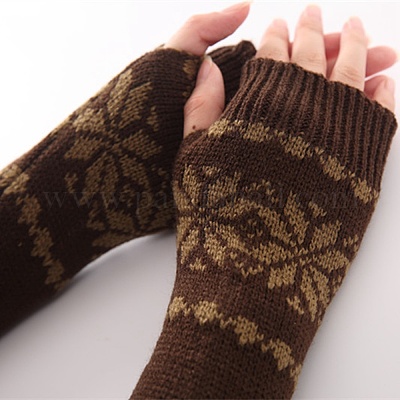 Polyacrylonitrile Fiber Yarn Knitting Long Fingerless Gloves, Arm Warmer, Winter Warm Gloves with Thumb Hole, Flower Pattern