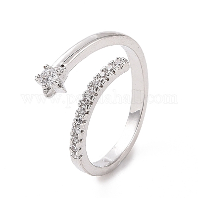 Открытое кольцо-манжета со звездой из прозрачного циркония RJEW-I094-13P-1