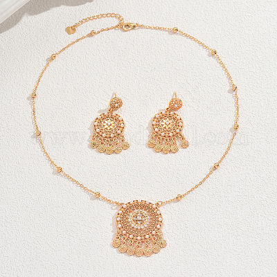 Роскошные комплекты из полых круглых серег и ожерелий в стиле «дворец» из латуни с кисточками для женщин JB0606-1