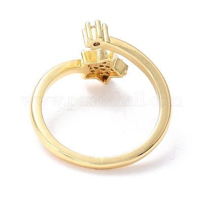 Латунные кольца из манжеты с прозрачным цирконием RJEW-F114-03G-1