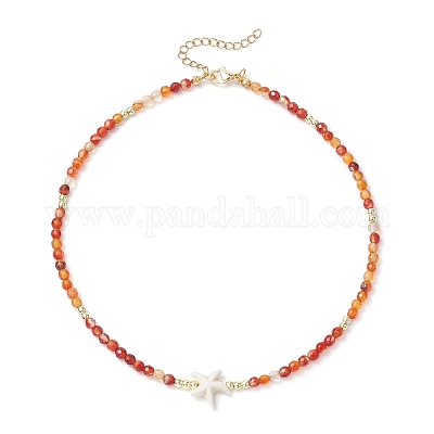 Летние пляжные ожерелья из натурального сердолика с круглыми бусинами NJEW-JN05262-04-1