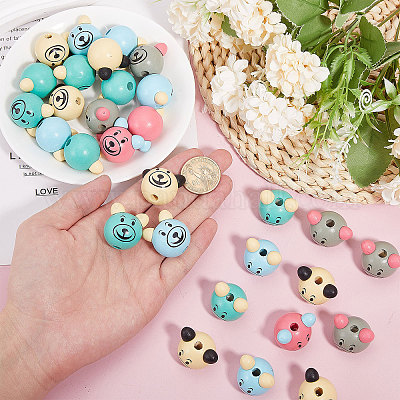 40шт 5 цвета деревянные европейские бусины WOOD-GL0001-14-1