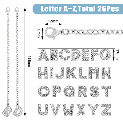 Буква a ~ z сплав микро паве кубический цирконий ручка чашки подвесные украшения HJEW-AB00409-1