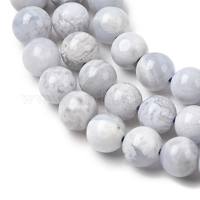 天然石ブルーレースアゲートビーズ連売り ラウンド 6~7mm 穴：0.8mm 約