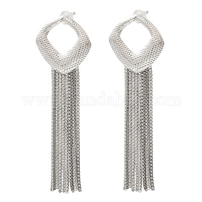 Серьги-гвоздики из латуни с полыми ромбами EJEW-L270-26B-P-1