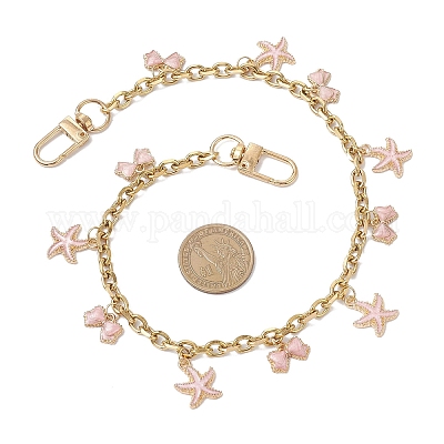 Декоративные цепочки из сплава с розовой эмалью и кисточкой-бантом из нержавеющей стали 304 AJEW-BA00171-02-1