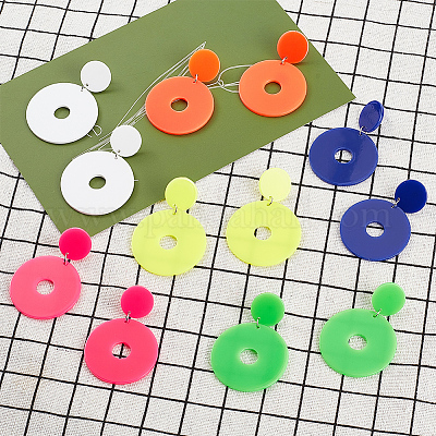 6 пара двухцветных акриловых сережек-пончиков с подвесками со стальными железными штифтами для женщин EJEW-AN0004-38-1