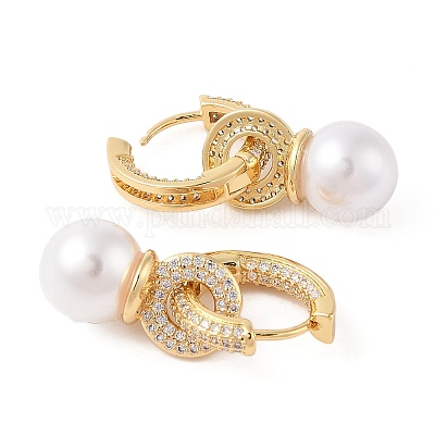 Серьги-кольца из латуни с микропаве из прозрачного кубического циркония для женщин EJEW-G394-11G-1