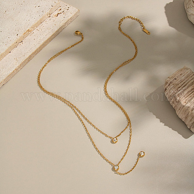 Элегантное женское ожерелье с плоским круглым кулоном из нержавеющей стали 304 с прозрачными кубическими цирконами и паве из паве FF1355-1