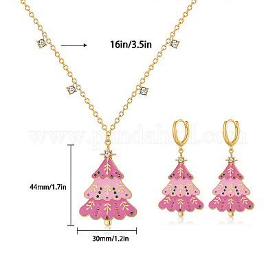 Комплекты из серег-колец и ожерелий с подвесками в виде рождественской елки из латуни FS-WGBC4E9-03-1