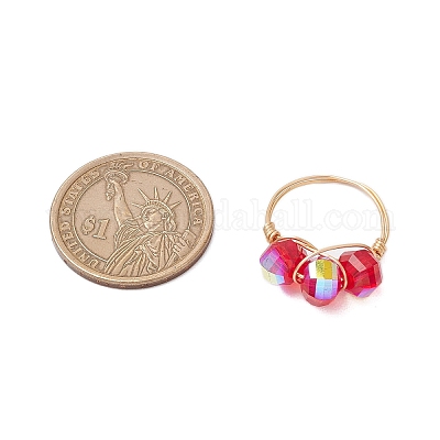 Прозрачные гальванические стеклянные бусины с экологически чистыми медными проволочными кольцами RJEW-JR00877-1