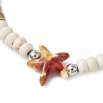 Браслеты из кокосовых бусин с морскими черепахами и морскими звездами BJEW-JB11882-02-1