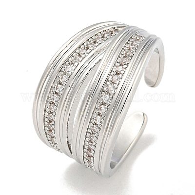 Открытые манжеты из латуни с микро-паве и кубическим цирконием для женщин RJEW-I104-15P-1