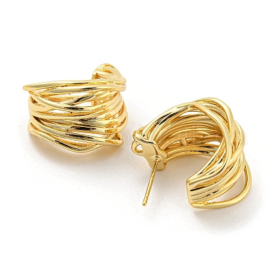 Orecchini a bottone in ottone placcato a cremagliera&nbsp;EJEW-K263-37G-1