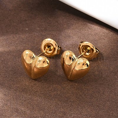 Серьги-гвоздики в форме сердца из нержавеющей стали 304 EJEW-I320-24G-03-1