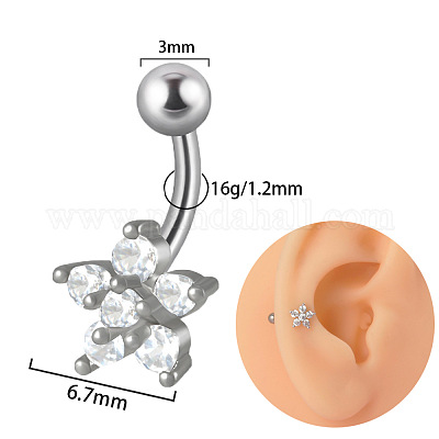 Серьги-гвоздики для хряща из титана g23 с прозрачным кубическим цирконием и изогнутой штангой FS-WGD98FB-18-1