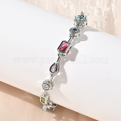 Браслеты-цепочки из латуни с микропаве из разноцветных кубических цирконий BJEW-G764-04P-1