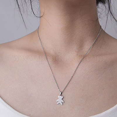 Не тускнеющее ожерелье с подвеской в виде медведя из нержавеющей стали 201 NJEW-OY001-09-1