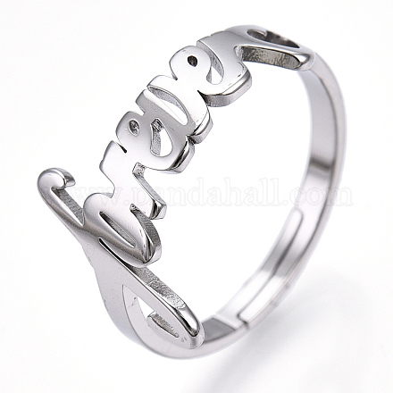 304 anillo de acero inoxidable corazón con palabra forever ajustable RJEW-T027-05P-1