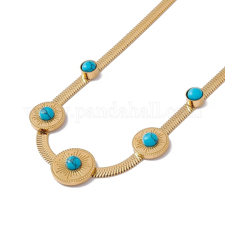 Synthetic Turquoise Pendant Necklace with 304 Stainless Steel Herringbone Chains NJEW-P269-06B-G-1