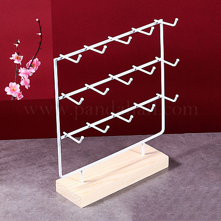 3-Tier 15-Hook Iron Jewelry Display Stands with Wooden Base PAAG-PW0008-003A-1