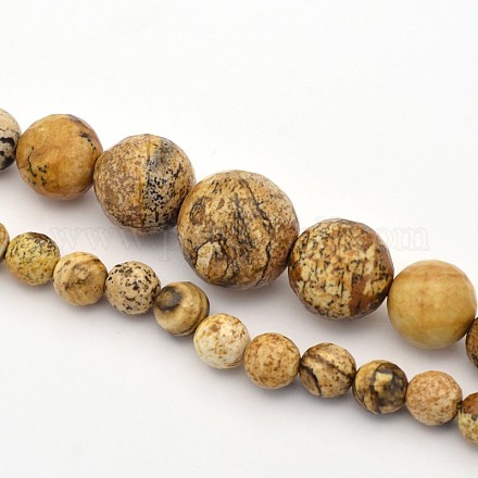 Facettes rondes image naturelle jasper graduée brins de perles G-E302-030-1