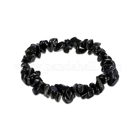 Bracelets extensibles puces d'obsidienne naturelle BJEW-BB16534-M-1
