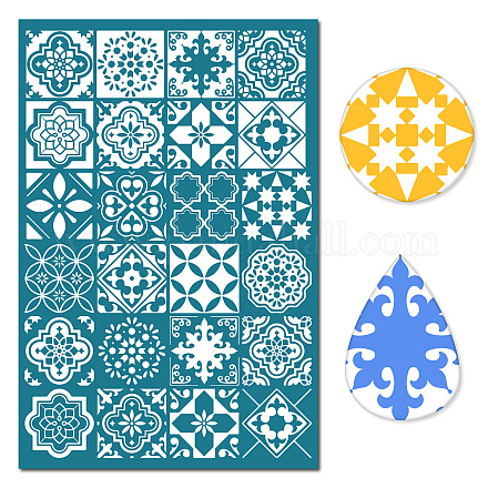 CREATCABIN Silk Screen Stencils for Polymer Clay Reusable Silkscreen Print Kit Self-Adhesive Printing DIY Art for Earring Jewelry Making Wood Fabric Wall T-Shirt Paper 5.9 x 3.9 Inch(Mexican Pattern) DIY-WH0419-0008-1