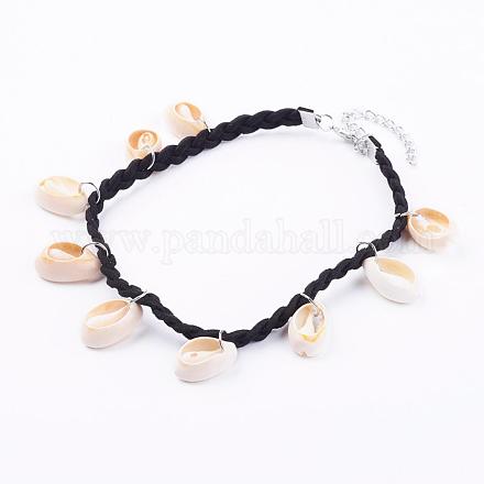 Fashion Style Cowrie Shell Charm Collar Choker Necklaces NJEW-N0052-024-1