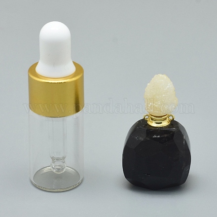 Pendentifs de bouteille de parfum ouvrants en tourmaline noire naturelle G-E556-01H-1