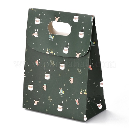 Рождественские тематические узоры прямоугольные сумки из крафт-бумаги CARB-L008-02S-02-1