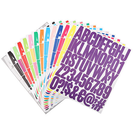 Globleland 14 foglio 14 colori etichette adesive decorative con lettere impermeabili in vinile DIY-GL0004-61-1