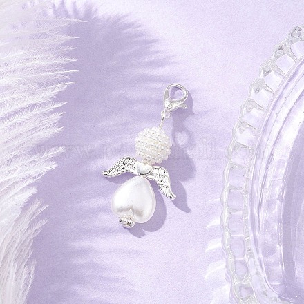 Подвеска в форме сердца ангела из акрила и АБС-пластика с имитацией жемчуга HJEW-JM03564-02-1