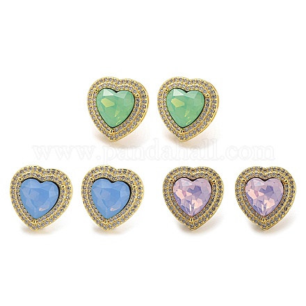 Cubic Zirconia Heart Stud Earrings EJEW-K263-01G-1