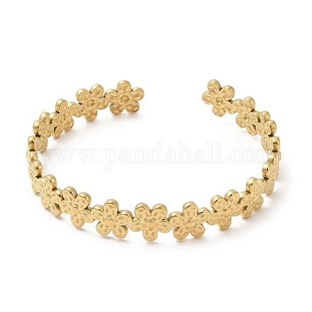 Placage ionique (ip) 304 bracelets de manchette en forme de fleur en acier inoxydable pour femmes BJEW-L682-013G-1