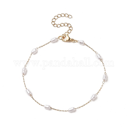 Cavigliera con catena a maglie di perle di vetro con perle di zucca AJEW-AN00532-1