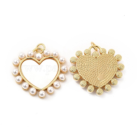 シェルペンダント  ハートチャーム  abs 模造真珠と真鍮のパーツを使用  ゴールドカラー  24x25x4.5mm  穴：3mm KK-H441-40G-1