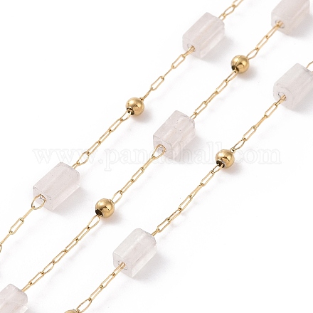Chaînes de perles rectangulaires en quartz rose naturel AJEW-SZ0002-42K-1