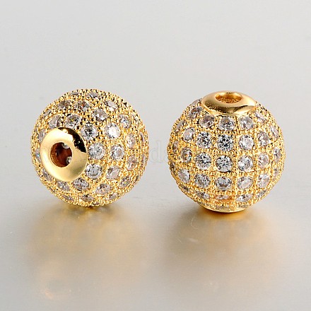 Perles rondes en laiton avec zircone cubique de micro pave ZIRC-J004-07G-1