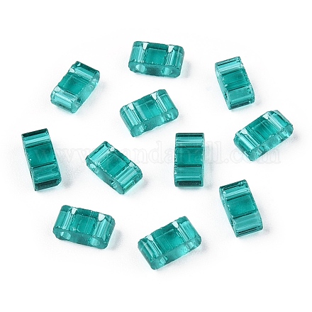 2ホールガラスシードビーズ  透明色  長方形  ティール  4.5~5.5x2x2~2.5mm  穴：0.5~0.8mm SEED-T003-01B-12-1