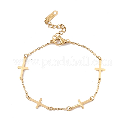 Placage ionique (ip) 304 bracelet en acier inoxydable à maillons croisés avec chaînes forçat pour femme BJEW-F396-19G-1