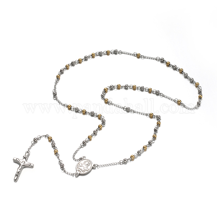 Two Tone 304 Stainless Steel Rosary Bead Necklaces NJEW-O083-B-22M-1