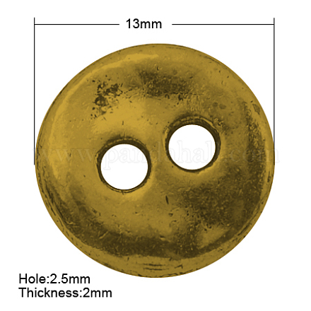 チベット風のボタン  カドミウムフリー＆鉛フリー  フラットラウンド  アンティーク黄金  13x2mm  穴：2.5mm TIBE-R178-AG-LF-1