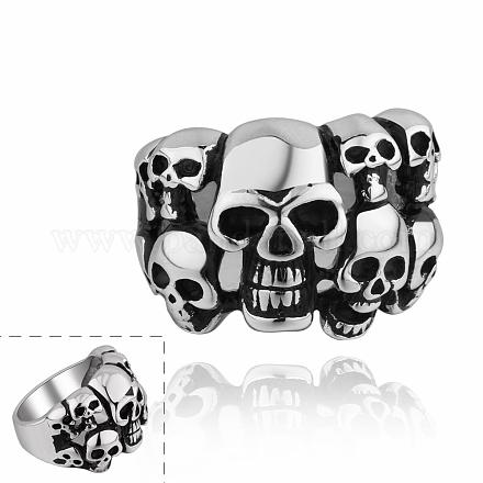 Fashionable 316L Surgical Stainless Steel Skull Rings Wide Band Rings for Men RJEW-BB10170-7-1