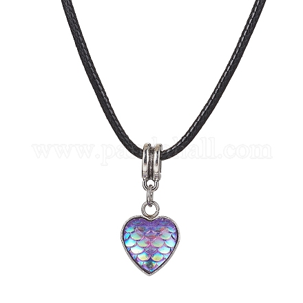 Corazón con forma de escama de pez 304 collares colgantes de acero inoxidable con resina NJEW-JN04571-01-1