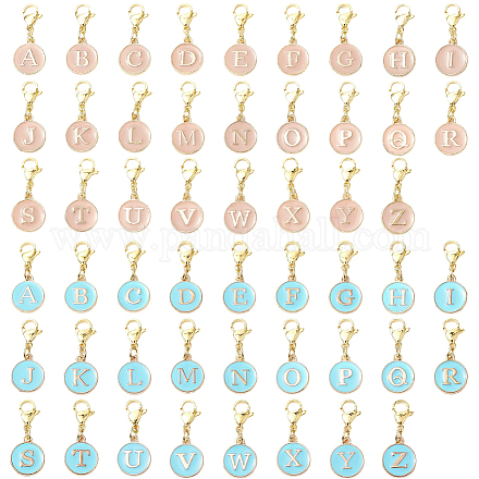 52 шт. 2 цвета плоские круглые с буквой a~z сплав эмалированные подвесные украшения HJEW-SC0002-12-1