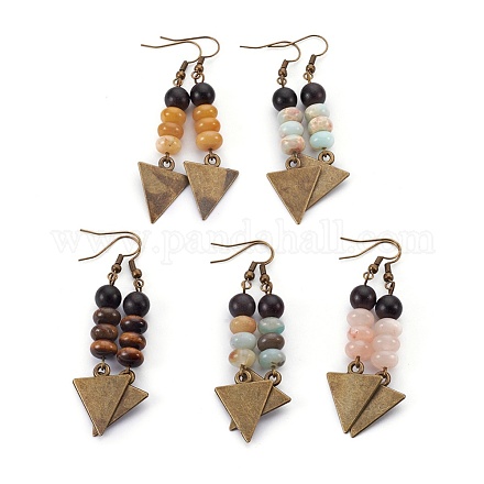 Natural & Synthetic Mixed Gemstone and Sandalwood Beads Dangle Earrings Sets EJEW-JE02803-1