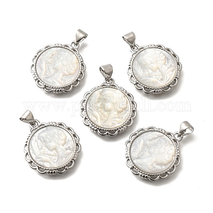 Латунь с резными подвесками из натуральных ракушек KK-Z091-05P-01-1