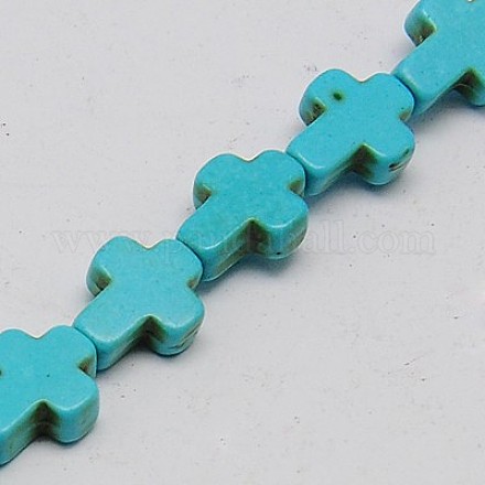 1 Strand Synthetic Turquoise Cross Beads Strands X-TURQ-G112-8x10mm-01-1